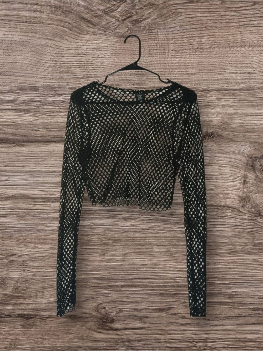 iEbral Black Fishnet Mesh Crop Top Size Large Y2K Goth Festival